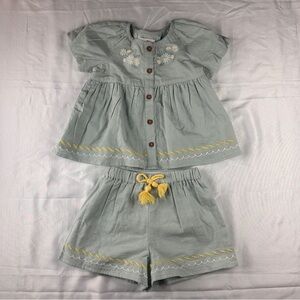 Tommy Bahama Girls 2T Pale Blue Gray Yellow White Floral Outfit Two Piece Set411